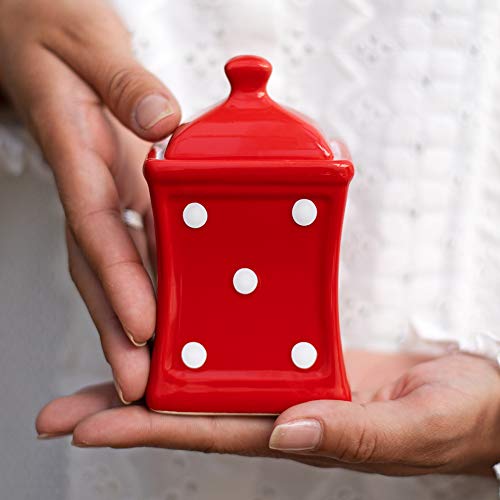City to Cottage® - Keramik Behälter Küche 150 ml | Rot und Weiß | Polka Dots | Handgemacht | Behälter mit Deckel | Keksdose Keramik von City to Cottage
