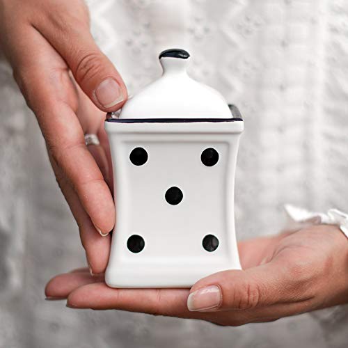 City to Cottage® - Keramik Behälter Küche 150 ml | Weiß und Schwarz | Polka Dots | Handgemacht | Behälter mit Deckel | Keksdose Keramik von City to Cottage