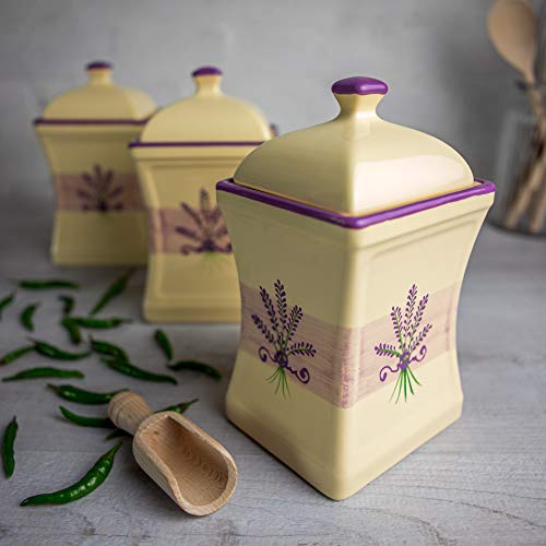 City to Cottage® - Keramik Behälter Küche 900 ml | 3er-Set | Lavendel Motiv | Handgemacht | Behälter mit Deckel | Keksdose Keramik von City to Cottage