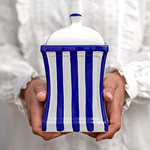 City to Cottage® - Keramik Behälter Küche 900 ml | Blau-Weiß gestreift | Handgemacht | Behälter mit Deckel | Keksdose Keramik von City to Cottage