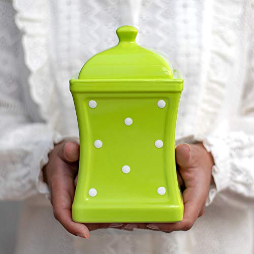 City to Cottage® - Keramik Behälter Küche 900 ml | Grün und Weiß | Polka Dots | Handgemacht | Behälter mit Deckel | Keksdose Keramik von City to Cottage
