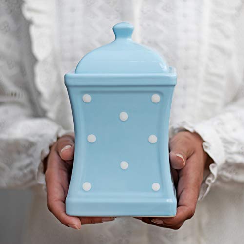 City to Cottage - Keramik Behälter Küche 900 ml | Hellblau und Weiß | Polka Dots | Handgemacht | Behälter mit Deckel | Keksdose Keramik von City to Cottage