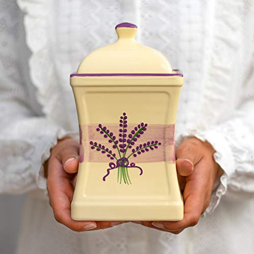 City to Cottage® - Keramik Behälter Küche 900 ml | Lavendel Motiv | Handgemacht | Behälter mit Deckel | Keksdose Keramik von City to Cottage