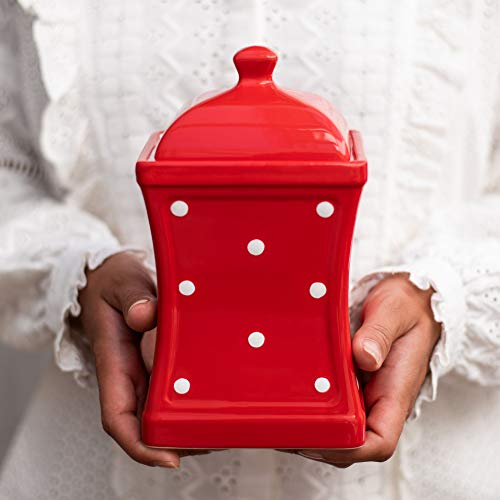 City to Cottage® - Keramik Behälter Küche 900 ml | Rot und Weiß | Polka Dots | Handgemacht | Behälter mit Deckel | Keksdose Keramik von City to Cottage