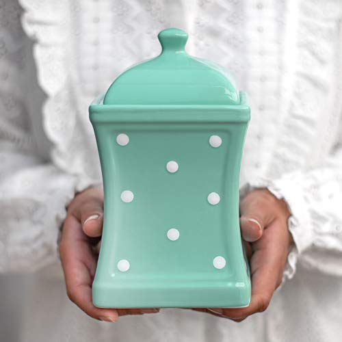 City to Cottage® - Keramik Behälter Küche 900 ml | Türkis und Weiß | Polka Dots | Handgemacht | Behälter mit Deckel | Keksdose Keramik von City to Cottage