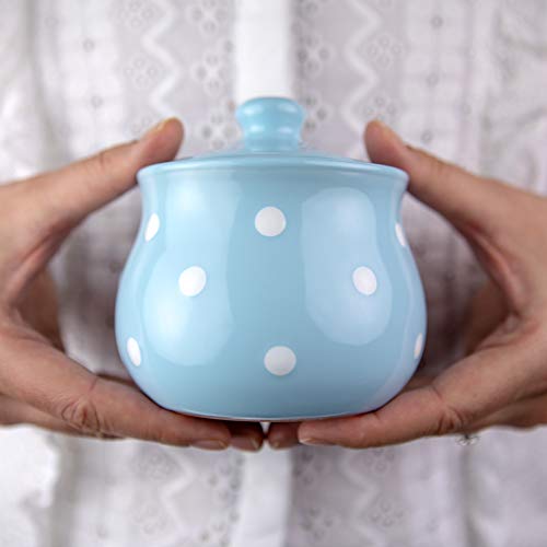 City to Cottage® - Keramik Geschirr Zuckerdose | Hellblau und Weiß | Polka Dots | Handgemacht | Keramik Zucker Schälchen 285 g von City to Cottage