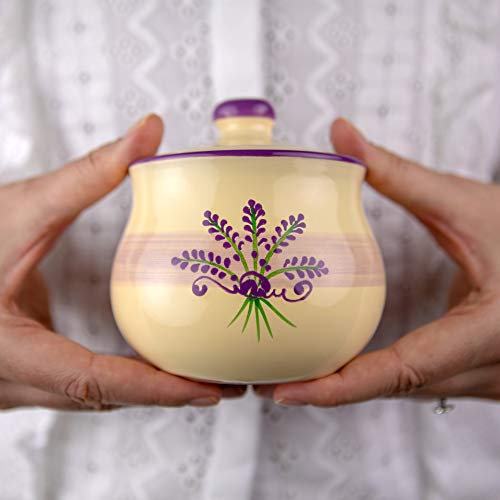 City to Cottage® - Keramik Geschirr Zuckerdose | Lavendel Motiv | Handgemacht | Keramik Zucker Schälchen 285 g von City to Cottage