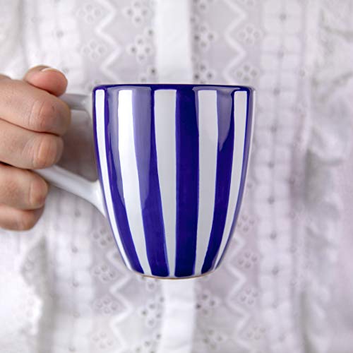 City to Cottage® - Keramik Kaffeebecher 300 ml | Blau-Weiß gestreift | Handgemacht | Keramik Geschirr | Kaffee Tee Becher von City to Cottage