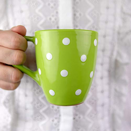 City to Cottage® - Keramik Kaffeebecher 300 ml | Grün und Weiß | Polka Dots | Handgemacht | Keramik Geschirr | Kaffee Tee Becher von City to Cottage