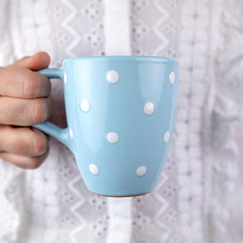 City to Cottage® - Keramik Kaffeebecher 300 ml | Hellblau und Weiß | Polka Dots | Handgemacht | Keramik Geschirr | Kaffee Tee Becher von City to Cottage