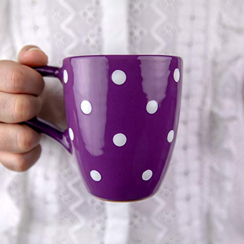 City to Cottage® - Keramik Kaffeebecher 300 ml | Lila und Weiß | Polka Dots | Handgemacht | Keramik Geschirr | Kaffee Tee Becher von City to Cottage