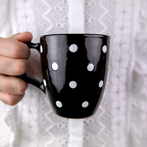 City to Cottage® - Keramik Kaffeebecher 300 ml | Schwarz und Weiß | Polka Dots | Handgemacht | Keramik Geschirr | Kaffee Tee Becher von City to Cottage