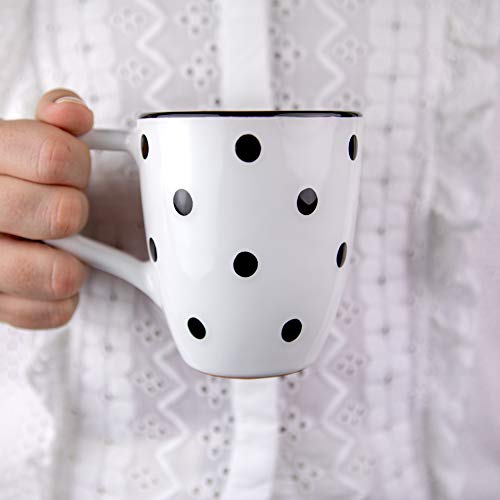 City to Cottage® - Keramik Kaffeebecher 300 ml | Weiß und Schwarz | Polka Dots | Handgemacht | Keramik Geschirr | Kaffee Tee Becher von City to Cottage