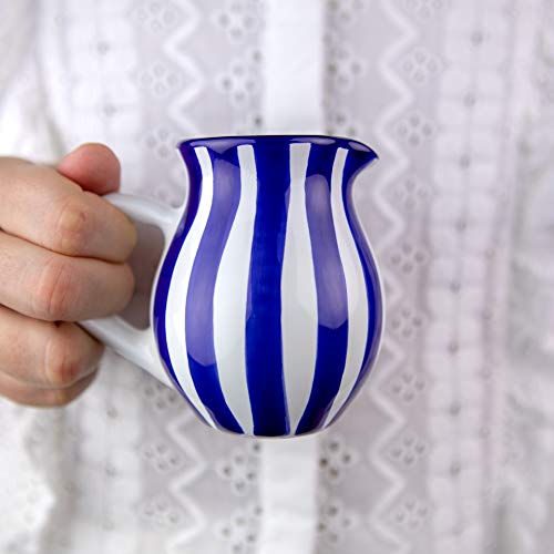 City to Cottage® - Keramik Milchkännchen | Blau-Weiß gestreift | Polka Dots | Handgemacht | Keramik Geschirr Kännchen | 150 ml von City to Cottage