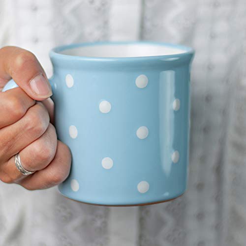 City to Cottage® - Keramik XXL Becher 500 ml | Kaffeebecher | Hellblau und Weiß | Polka Dots | Handgemacht | Keramik Geschirr | Große Tasse von City to Cottage