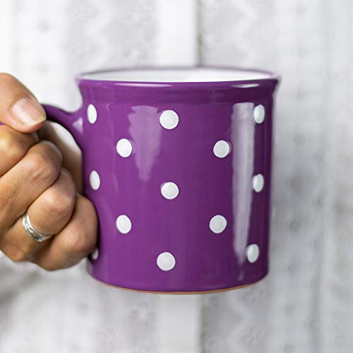 City to Cottage® - Keramik XXL Becher 500 ml | Kaffeebecher | Lila und Weiß | Polka Dots | Handgemacht | Keramik Geschirr | Große Tasse von City to Cottage