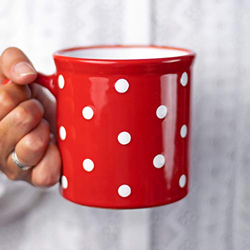 City to Cottage® - Keramik XXL Becher 500 ml | Kaffeebecher | Rot und Weiß | Polka Dots | Handgemacht | Keramik Geschirr | Große Tasse von City to Cottage