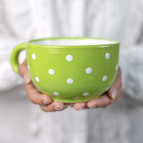 City to Cottage® - Keramik XXL Tasse 500 ml | Kaffeebecher | Grün und Weiß | Polka Dots | Handgemacht | Keramik Geschirr | Große Tasse von City to Cottage