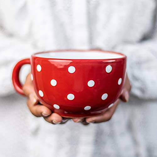 City to Cottage® - Keramik XXL Tasse 500 ml | Kaffeebecher | Rot und Weiß | Polka Dots | Handgemacht | Keramik Geschirr | Große Tasse von City to Cottage