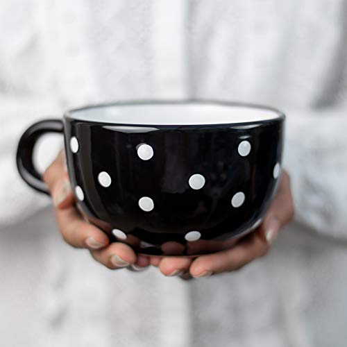 City to Cottage® - Keramik XXL Tasse 500 ml | Kaffeebecher | Schwarz und Weiß | Polka Dots | Handgemacht | Keramik Geschirr | Große Tasse von City to Cottage