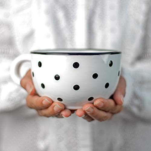 City to Cottage® - Keramik XXL Tasse 500 ml | Kaffeebecher | Weiß und Schwarz | Polka Dots | Handgemacht | Keramik Geschirr | Große Tasse von City to Cottage