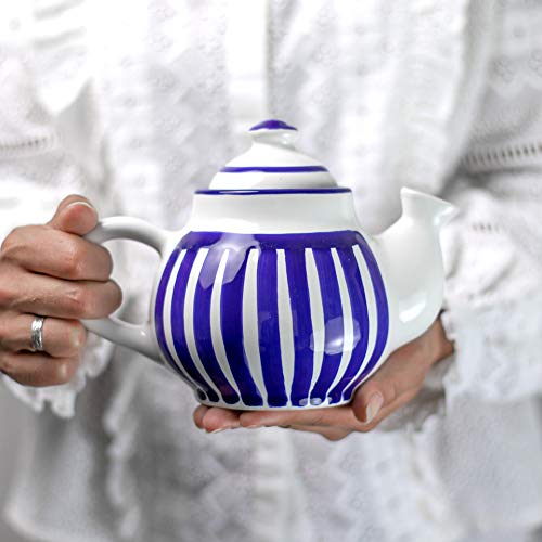 City to Cottage® - Teekanne Kaffeekanne für 2 Tassen | Blau-Weiß gestreift | Handgemacht | Teekanne Keramik Geschirr | 750 ml von City to Cottage