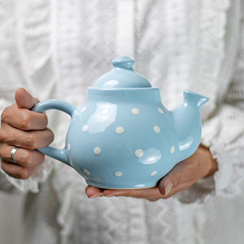 City to Cottage® - Teekanne Kaffeekanne für 2 Tassen | Hellblau und Weiß | Polka Dots | Handgemacht | Teekanne Keramik Geschirr | 750 ml von City to Cottage