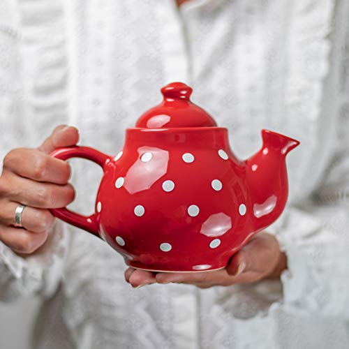 City to Cottage® - Teekanne Kaffeekanne für 2 Tassen | Rot und Weiß | Polka Dots | Handgemacht | Teekanne Keramik Geschirr | 750 ml von City to Cottage