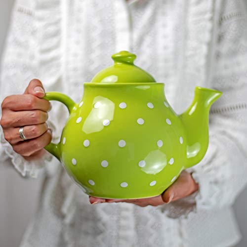 City to Cottage® - Teekanne für 4-6 Tassen | Grün und Weiß | Polka Dots | Handgemacht | Teekanne Keramik Geschirr | 1,7 Liter von City to Cottage