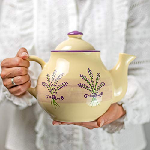 City to Cottage® - Teekanne für 4-6 Tassen | Lavendel Motiv | Handgemacht | Teekanne Keramik Geschirr | 1,7 Liter von City to Cottage