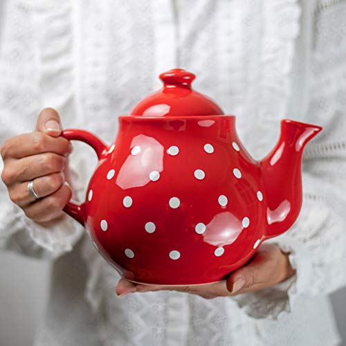 City to Cottage® - Teekanne für 4-6 Tassen | Rot und Weiß | Polka Dots | Handgemacht | Teekanne Keramik Geschirr | 1,7 Liter von City to Cottage
