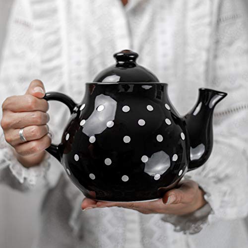 City to Cottage® - Teekanne für 4-6 Tassen | Schwarz und Weiß | Polka Dots | Handgemacht | Teekanne Keramik Geschirr | 1,7 Liter von City to Cottage