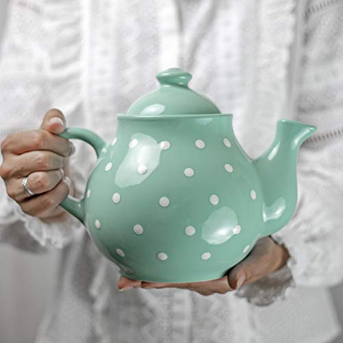 City to Cottage® - Teekanne für 4-6 Tassen | Türkis und Weiß | Polka Dots | Handgemacht | Teekanne Keramik Geschirr | 1,7 Liter von City to Cottage