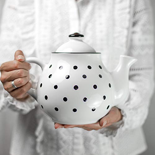 City to Cottage® - Teekanne für 4-6 Tassen | Weiß und Schwarz | Polka Dots | Handgemacht | Teekanne Keramik Geschirr | 1,7 Liter von City to Cottage