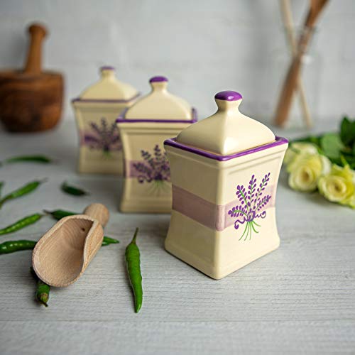 City to Cottage - Keramik Behälter Küche 150 ml | 3er-Set | Lavendel Motiv | Handgemacht | Behälter mit Deckel | Keksdose Keramik von City to Cottage