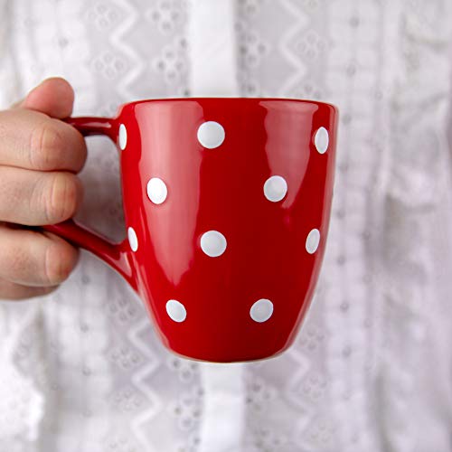 City to Cottage - Keramik Kaffeebecher 300 ml | Rot und Weiß | Polka Dots | Handgemacht | Keramik Geschirr | Kaffee Tee Becher von City to Cottage