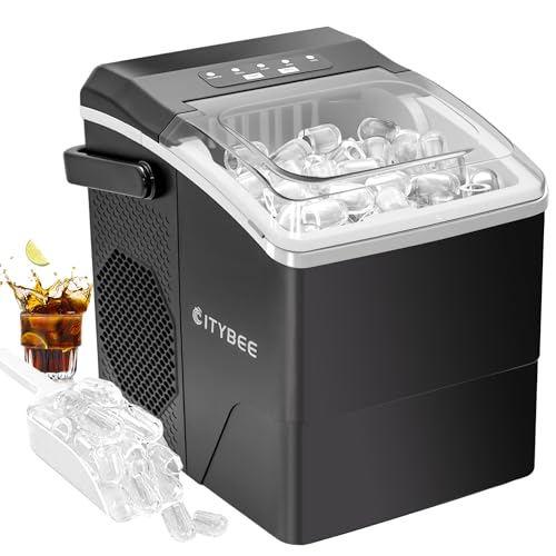 Eiswürfelmaschine Klein Ice Maker Leise - 2Größen von Bullet Ice Cube Maker Eiswürfel maschine Mini 9 Würfel in 6 Minuten Fertig Eiswürfelbereiter mit Tragbarem Griff für Büro Camping&Party (Schwarz) von Citybee