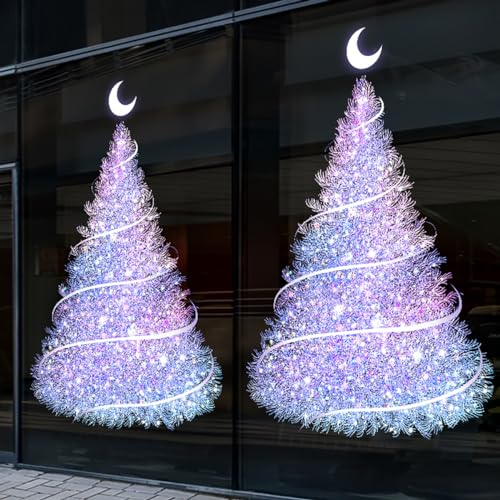 Cityhermit lilaner Weihnachtsbaum-Fensteraufkleber für Glas, statische goldene Aufkleber, DIY, Wand-/Fenster-/Türaufkleber für Schaufenster (Lila, 2er-Pack) von Cityhermit