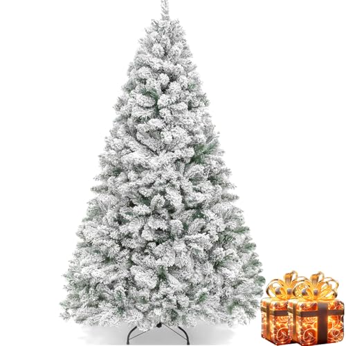 Cityjoy 2,1 m schneebeflockter Weihnachtsbaum, vordekorierter künstlicher Baum mit 1150 Zweigspitzen, faltbarer Sockel und Metallscharnieren für Zuhause, Büro und Party, Outdoor-Dekoration von Cityjoy