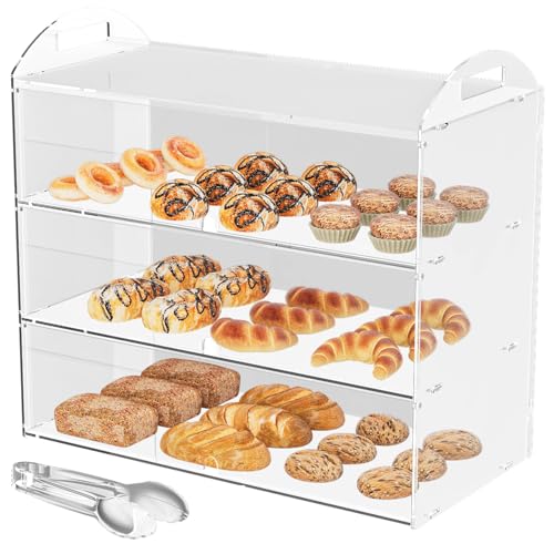 Cityjoy Gebäck-Vitrine mit 3 Ebenen, mit Griff, Arbeitsplatte 60 x 30 x 47 cm, kommerzielle Gebäck-Vitrine aus transparentem Acryl für Süßigkeiten, Donuts von Cityjoy