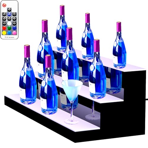 Cityjoy LED-beleuchtetes Regal für Likörflaschen, 3 Ebenen, USB-beleuchtetes Flaschenregal, Home Bar, Getränke, Acryl, Beleuchtungsregale, 24 Flaschen mit RF-Fernbedienung, 7 statische Farben von Cityjoy