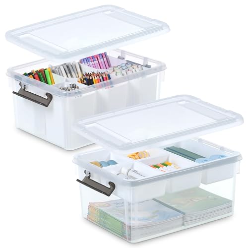 Citylife 1+1 Aufbewahrungsboxen mit Deckel, 16L aus Kunststoff mit Gebäude Grundplatte Deckel und abnehmbarem Tablett, Craft Veranstalter | Clear Storage box für die Organisation von, Perle, Werkzeug von Citylife