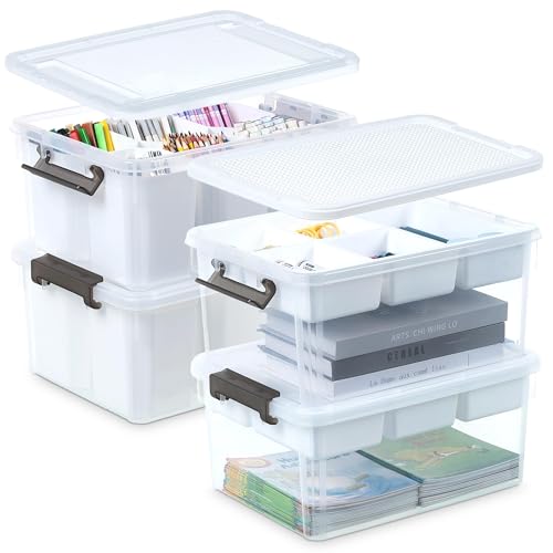 Citylife 2+2 Aufbewahrungsboxen mit Deckel, 16L aus Kunststoff mit Gebäude Grundplatte Deckel und abnehmbarem Tablett, Craft Veranstalter | Clear Storage box für die Organisation von, Perle, Werkzeug von Citylife