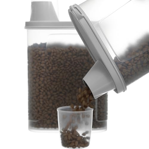 Citylife 2er-Pack Luftdichte Hundefutter Vorratsbehälter Wasserdichter Aufbewahrungsbehälter für Katzenfutter mit Messbecher Futtercontainer Aufbewahrung 2300ml (2PCSGrau) von Citylife