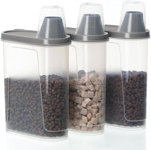 Citylife 2er-Pack Luftdichte Hundefutter Vorratsbehälter Wasserdichter Aufbewahrungsbehälter für Katzenfutter mit Messbecher Futtercontainer Aufbewahrung 2300ml (3PCSGrau) von Citylife