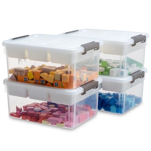 Citylife 4Pack Aufbewahrungsboxen mit Deckel, 16L aus Kunststoff mit abnehmbarem Tablett, Verstärkte Kisten Bastelaufbewahrungs box klein für die Organisation von Werkzeug, Handwerk, Buntstifte von Citylife