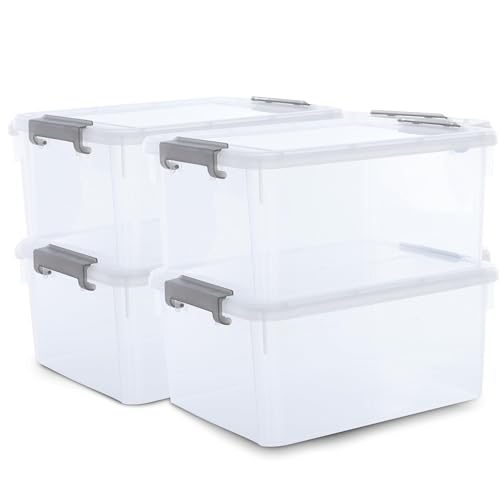 Citylife 4er Set 16L Groß Aufbewahrungsbox mit Einrastenden Deckel, Plastikboxen zum Organisieren Große klare Aufbewahrungsbox für Garage, Schrank, Klassenzimmer, Küche von Citylife