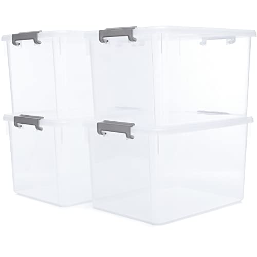 Citylife 4er Set 30L Aufbewahrungsbox mit Deckel Groß, Stapelbar Plastikboxen zum Organisieren Große Kunststoff Boxen für Garage, Schrank, Klassenzimmer, Küche, 45.5X33.5X27cm (LxWxH) von Citylife