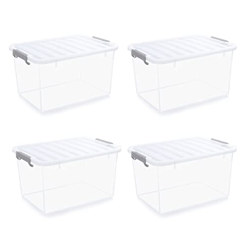 Citylife 4er Set 40L Aufbewahrungsbox mit Deckel mit grauer Greifer, Stapelbar Plastikboxen zum Organisieren Große Kunststoff Boxen für Garage, Schrank, Klassenzimmer, Küche, 45.5X33.5X27cm (LxWxH) von Citylife