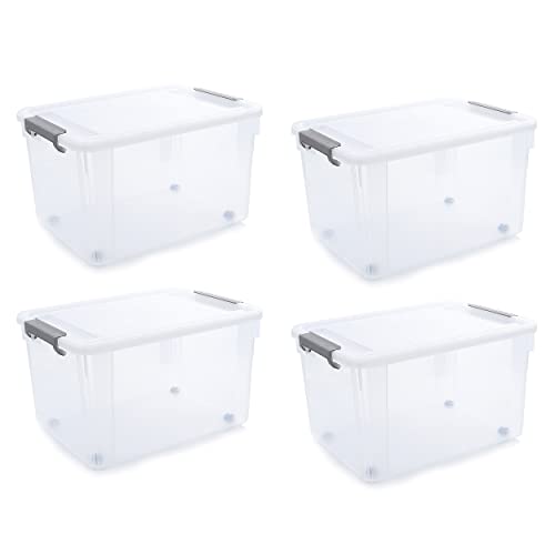 Citylife 4er-Set 55L Aufbewahrungsbox mit Deckel Groß, Stapelbar Plastikboxen zum Organisieren Große aufbewahrungsboxen für Garage, Schrank, Klassenzimmer, Küche, 55.5 x 41 x 32.5 cm von Citylife